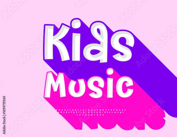 Fototapeta  Vector Funky logo Kids Music. Playful Font with Big Pink Shadow. Bright Children Alphabet Letters and Numbers set. 
