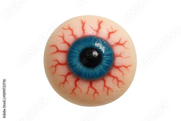 Fototapeta Realistic eyeball with red veins and blue iris on transparent background