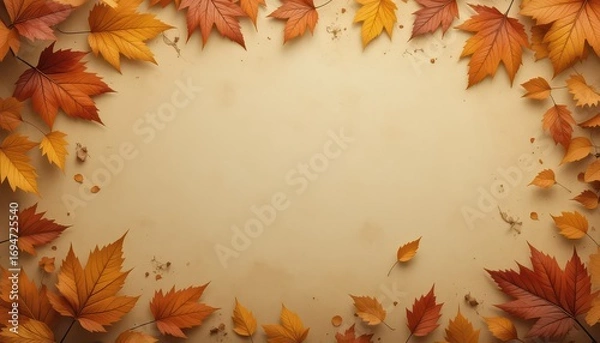 Fototapeta Beautiful autumn leaves frame creating a warm and inviting fall background for your seasonal designs