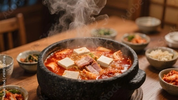 Obraz 뜨거운김치찌개뚝배기요리