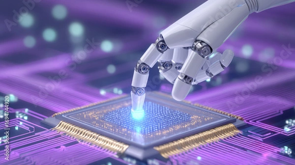 Fototapeta Robotic arm touching chip