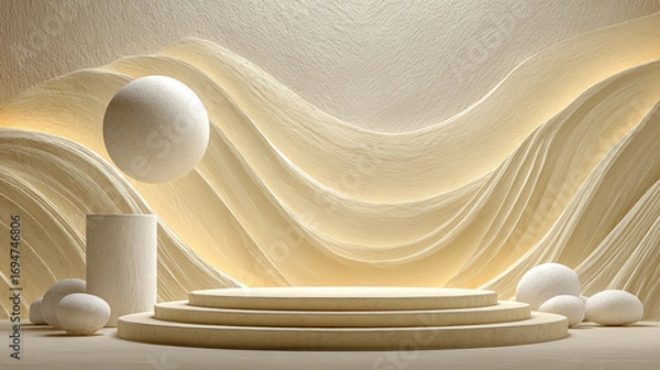 Fototapeta Scene with three steps and columns