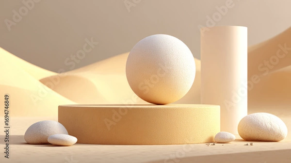 Fototapeta Geometric objects on beige background