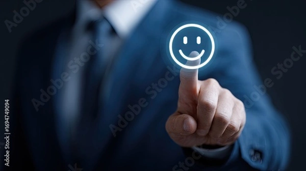 Fototapeta Businessman touching a digital smiley face (1)