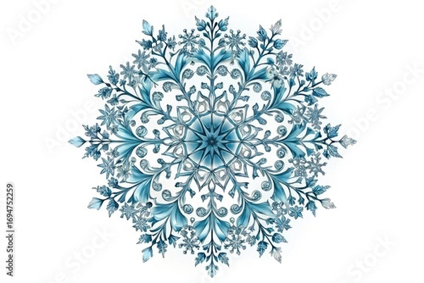 Fototapeta Intricate blue snowflake ornament with detailed patterns, isolated on white background
