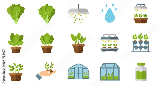 Fototapeta Urban farming and hydroponics: flat design elements for sustainable gardening concepts