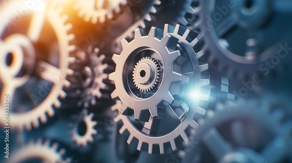 Fototapeta Ethereal Gears of Innovation: Dynamic Machinery Background for Tech, Engineering, and Industrial Design.