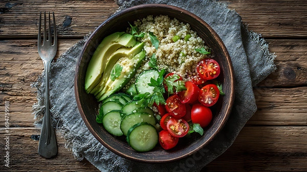 Fototapeta quinoa with avocado and tomato