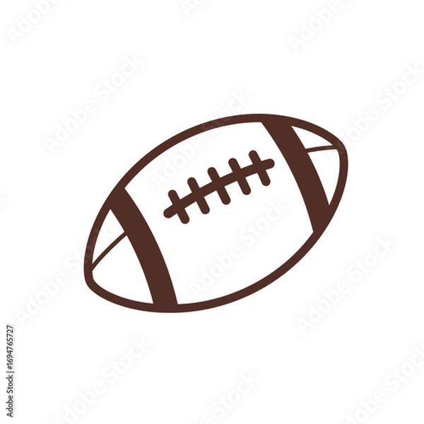 Fototapeta Simple brown American football icon with laces and stripes, isolated on a white background. Hand-drawn sports equipment vector illustration for design