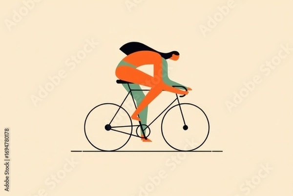 Fototapeta Dynamic Illustration of a Rider on a Bicycle, Capturing the Essence of Movement and Athleticism in a Minimalist Style with Vibrant Colors