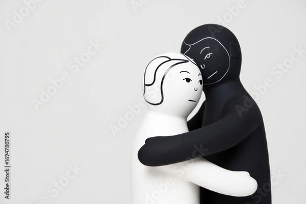 Fototapeta A Contemporary Artistic Representation of Embrace and Unity Through Minimalist Figurative Sculpture in Contrasting Colors and Forms