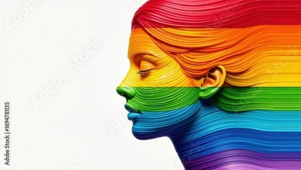 Fototapeta A Captivating Profile of a Woman Enhanced with Vibrant Swirls of Rainbow Colors Depicting Diversity and Inclusion Through Artistic Expression
