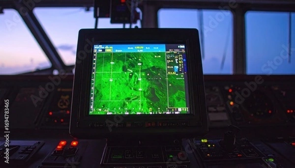 Obraz Advanced Marine Navigation System Displayed on Bridge of Ship