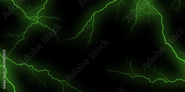Fototapeta Green, white Marble Texture Template Background. Brilliant streaks of green lightning illuminate dark expanse with electric thunder dramatic display. Lightning bolt. thunder lighting on black bg.