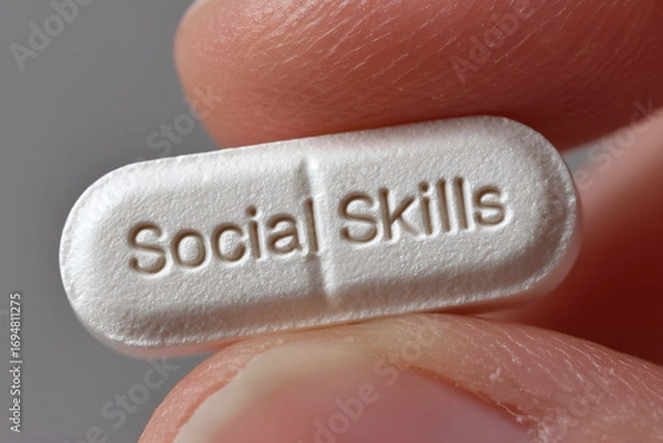 Fototapeta A White Pill with "Social Skills" Embossed on It
