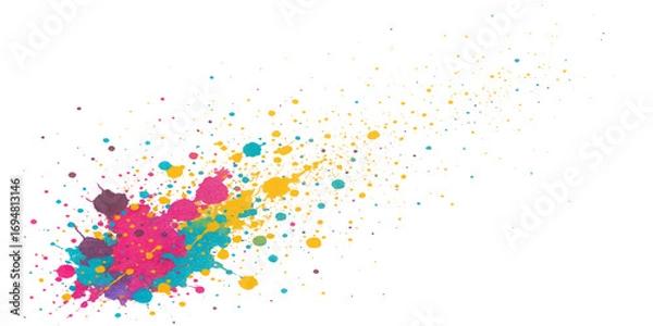 Fototapeta Abstract and vibrant, this image features colorful paint splashes and ink splats on a white background, creating a decorative watercolor pattern