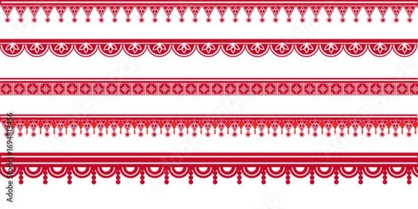 Fototapeta Elegant red decorative Indian festival borders with mandala and ornamental lace patterns. Perfect for Navratri, Dussehra, and Diwali backgrounds, greeting cards, invitations, banners.