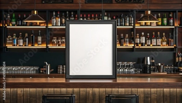 Fototapeta Blank canvas mockup above bar counter displaying menu or advertisement