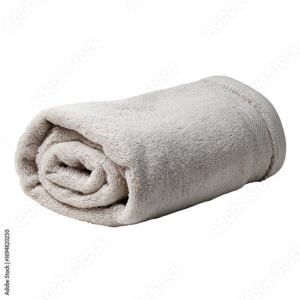 Fototapeta Soft beige towel rolled up isolated on transparency background, showing plush texture and neat stitching, perfect for bath or spa use with cozy and clean appearance
