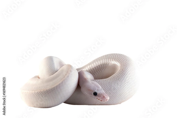 Fototapeta White albino ball python in isolated on white