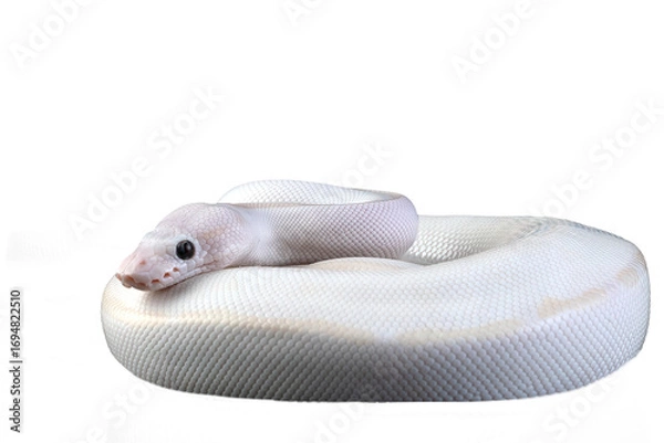Fototapeta White albino ball python in isolated on white