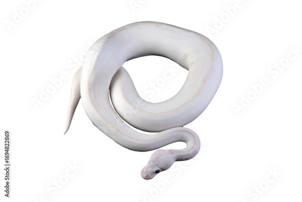 Fototapeta White albino ball python in isolated on white