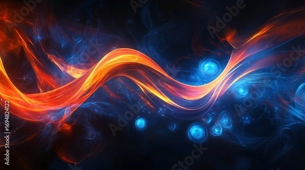 Obraz Abstract flowing wave design with orange and blue colors on a dark background.