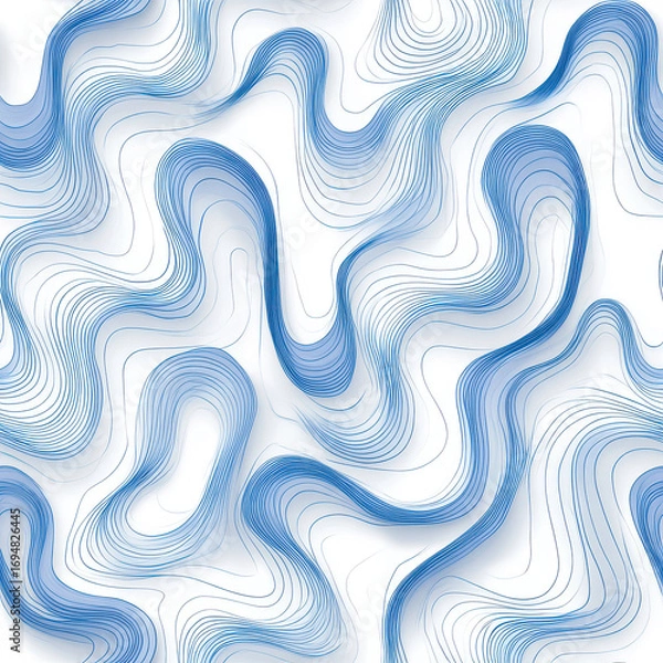 Fototapeta Abstract fluid wave pattern with smooth flowing blue lines creating seamless and dynamic design, evoking sense of movement and depth in modern artistic style