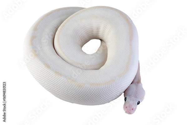Fototapeta White albino ball python in isolated on white