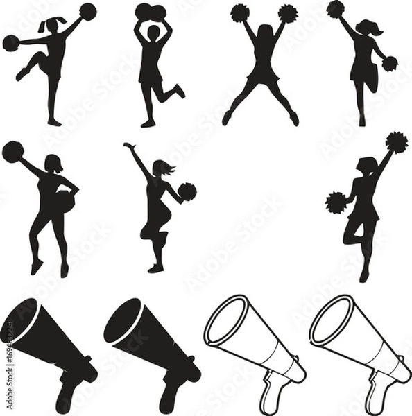 Obraz Silhouette collection of cheerleaders performing and megaphones