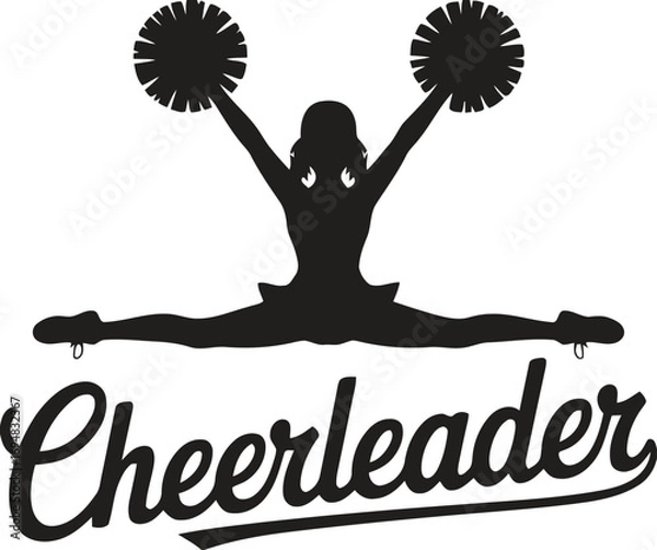 Obraz Silhouette of a cheerleader performing a split with pom poms