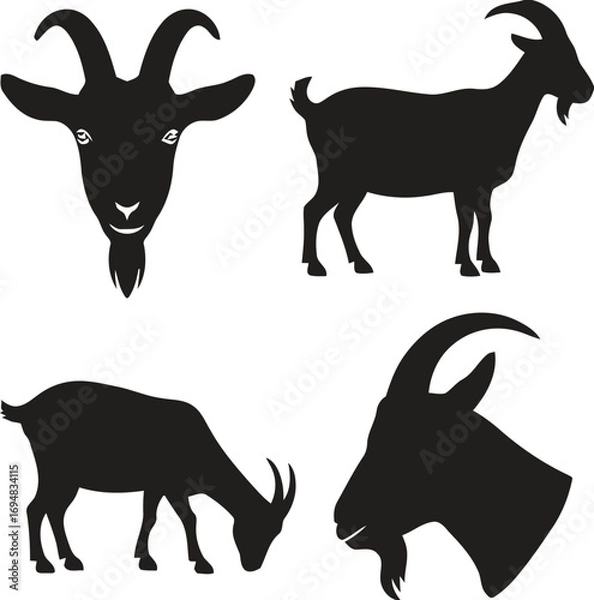 Obraz Collection of four black goat silhouettes on a white background