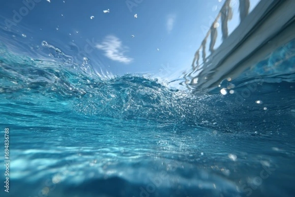 Fototapeta Underwater view of a splashing wave