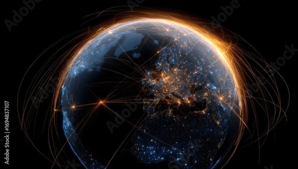 Fototapeta Global network of light trails