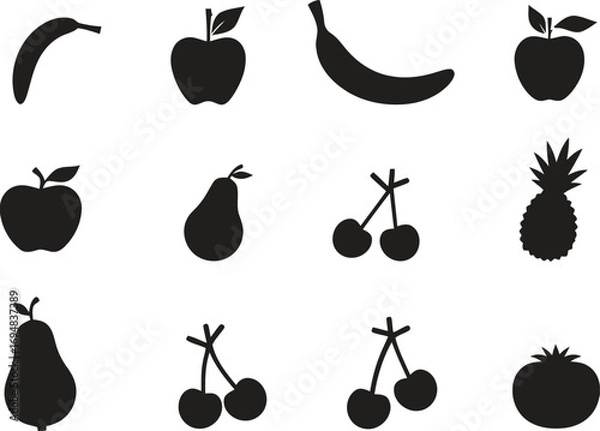 Obraz Collection of silhouetted fruits including apples bananas cherries pears pineapple tomato