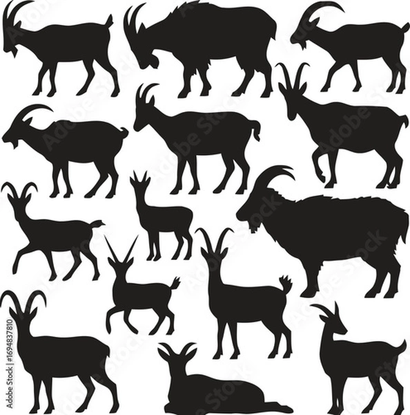 Obraz Collection of black goat silhouettes in various poses and actions