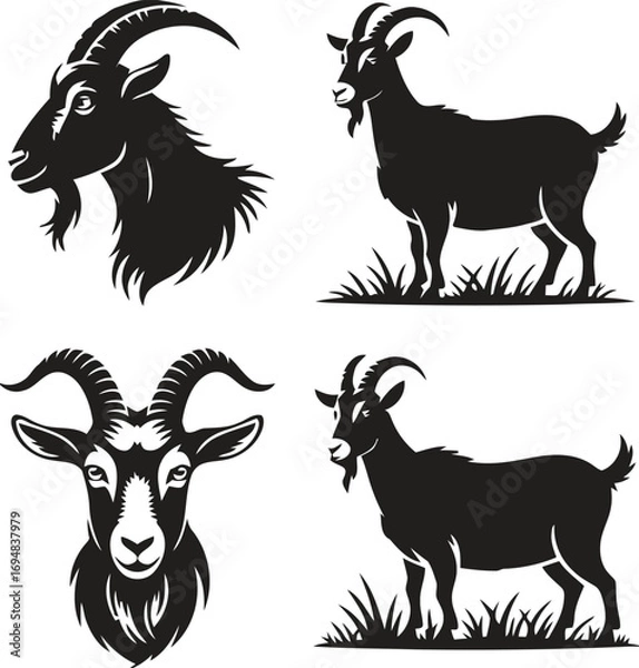 Obraz Collection of silhouette illustrations of goats and goat heads
