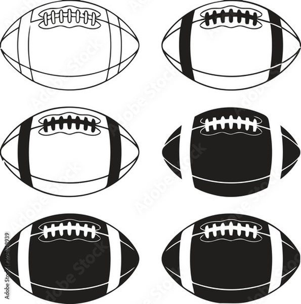 Obraz Collection of american footballs in black and white outline and solid styles