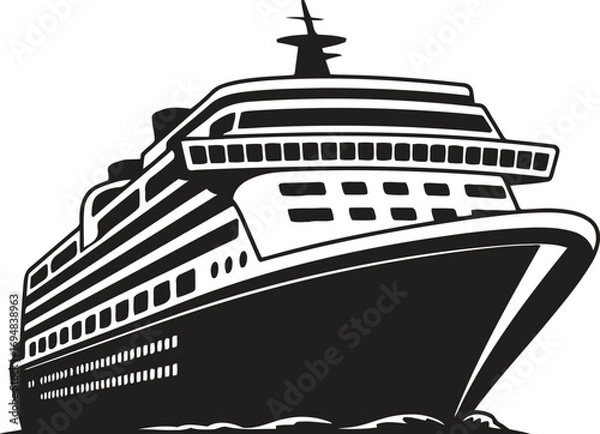 Obraz Black and white illustration of a large cruise ship sailing on the ocean