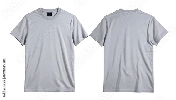Fototapeta Front and back view studio shot of a basic, light gray crew neck t-shirt. 
