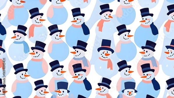 Obraz Winter High-End Textile Studio Seamless Pattern / Snowman Parade
