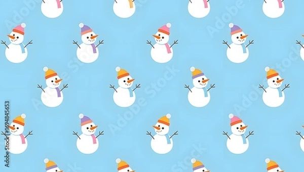 Obraz Winter High-End Textile Studio Seamless Pattern / Snowman Parade