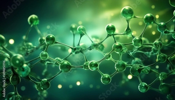 Fototapeta abstract green molecule structure background for science and medical research