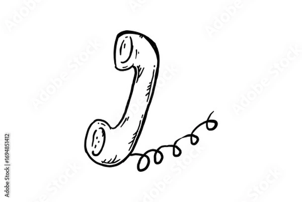 Fototapeta Telephone receiver with coiled cord hand drawn vector sketch illustration