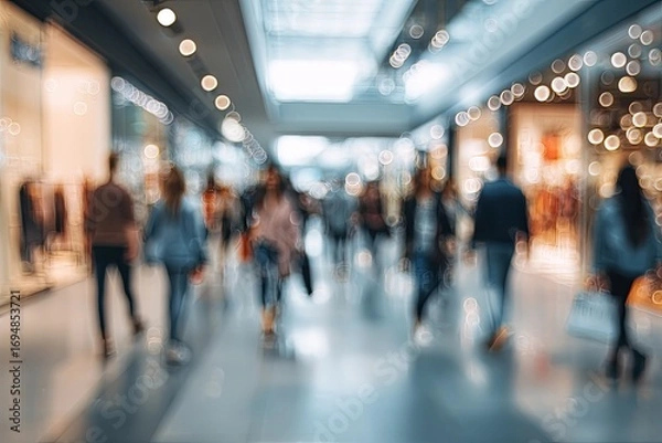 Fototapeta Blurred view of a crowded shopping mall