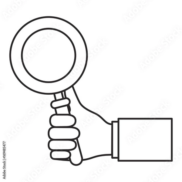 Obraz monochrome silhouette of hand holding magnifying glass
