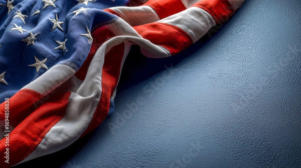 Fototapeta Softly folded american flag draped gracefully on a textured surface patriotic symbolism
