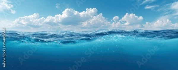Fototapeta Panoramic view of ocean, sky and underwater