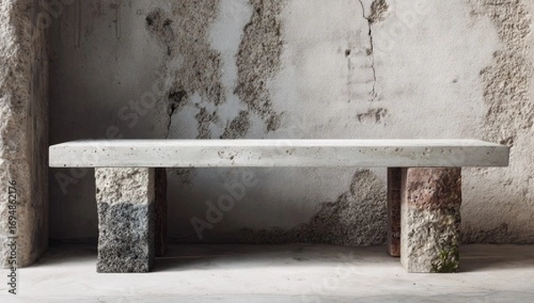 Fototapeta Modern concrete bench against a textured wall