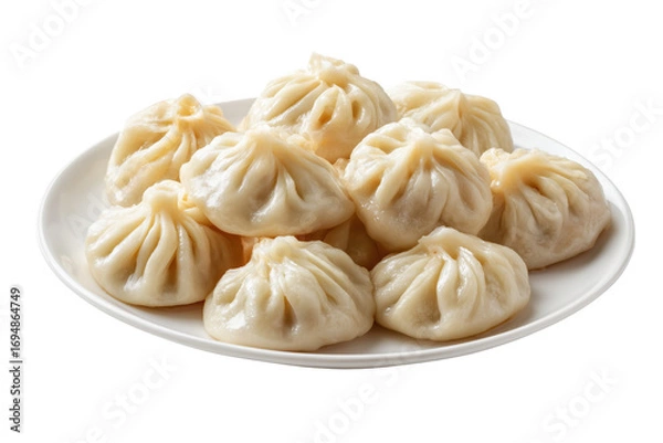 Obraz Plate of Steamed Dumplings with Pleated Tops isolated on a transparent background food asian